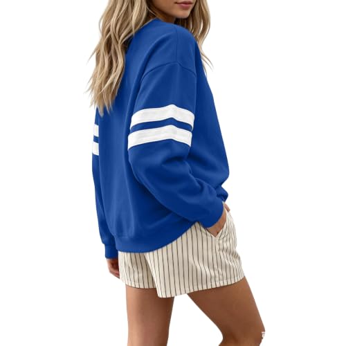 Gumipy Crewneck Sweatshirts Women Drop Shoulder Varsity Striped Pullover - image 5
