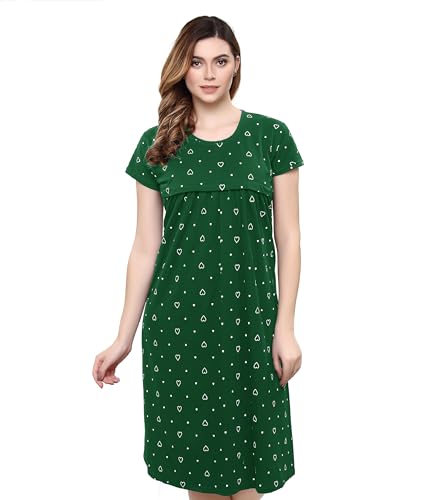 Image of TIGYWIGY Women's Cotton Printed Knee Length Maternity /Feeding /Nursing Nighty (Medium, Olive1)