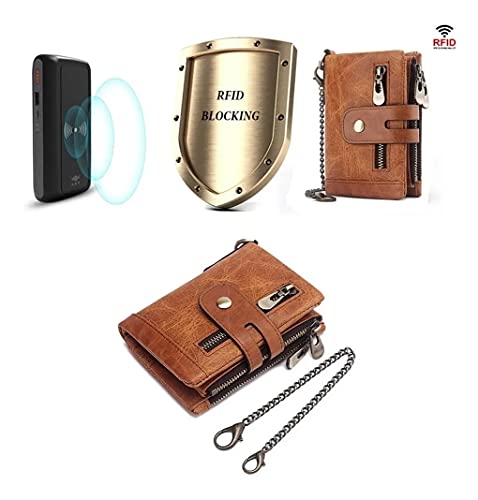 Carteira Masculina De Couro Genuíno Com Corrente Anti-roubo