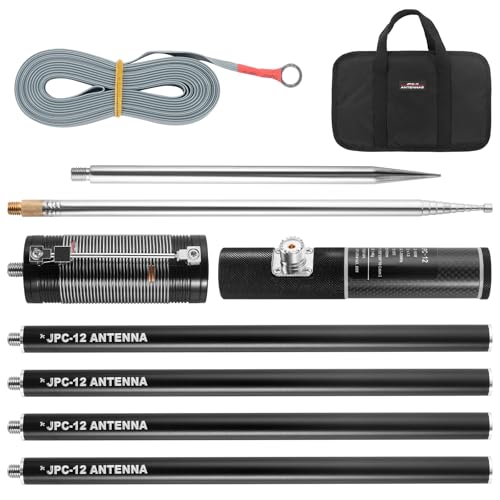 JPC-12 Portable HF Antenna 7MHz-50MHz Full Band HF Vertical Antenna 40m-6m 8 Bands with Sliding Adjuster Suitable for Amateur Radio and Outdoor Use (4.1 Meters)