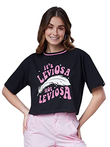 The Souled Store| Official Harry Potter: It’s Leviosa Women and Girls T-Shirts|Oversize fit Graphic Printed| Half Sleeve|100% Cotton Black Color Women Oversized Cropped T-Shirts The Souled Store| Official Harry Potter: It’s Leviosa Women and Girls T-Shirts|Oversize fit Graphic Printed| Half Sleeve|100% Cotton Black Color Women Oversized Cropped T-Shirts