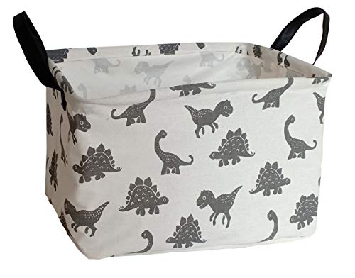 Image of HUAYEE Rectangular Storage Bin Shelf Basket Canvas Fabric Toy Box,Waterproof Coating Nursery Hamper with Handles,Gift Basket for Home,Office,ClothesBooks(REC Dinosaur)