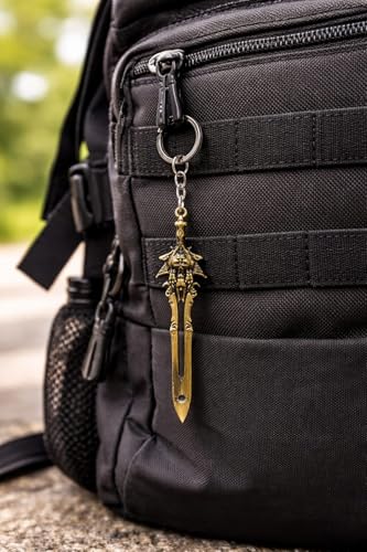 Image of BLUE WARRIOR God of war keychain (knif)- Fantasy Winged Dagger Keychain - Antique Gold Mini Sword Key Ring with Red Handle - Metal Collectible Key Holder for Men, Women, Gamers & Gift Giving