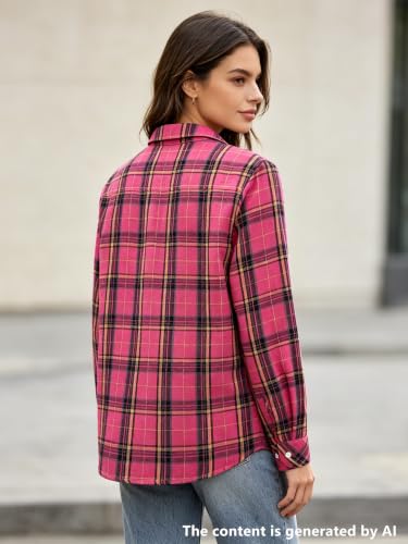 Image of SANGTREE Women and Girls Long Sleeve Flannel Casual Button Down Plaid Shirt