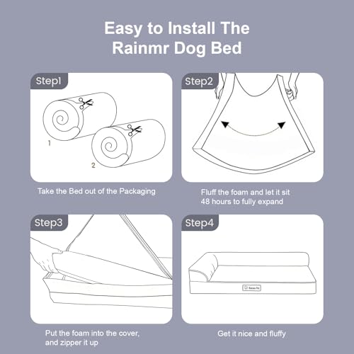 Rainmr Memory Foam Orthopedic Dog Bed, Washable Dog Couch with Removable Waterproof Cover and Nonskid Bottom for Pet Sofa, 35x23 Inches, Light Grey - image 8