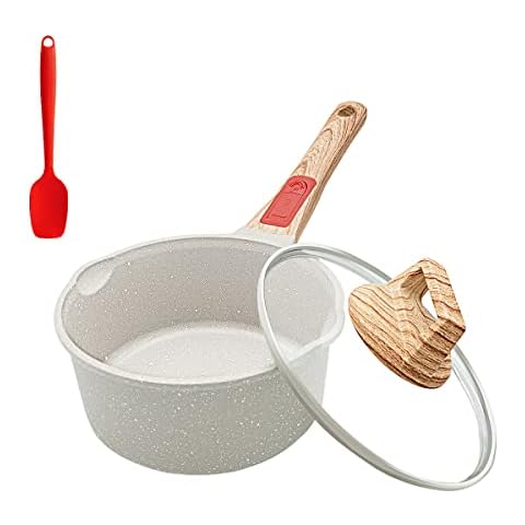Bobikuke Stielkasserolle 16CM mit Deckel Kochtopf Induktion Antihaft Pfanne, 1,5L Milchtopf mit Ausgießer Cover