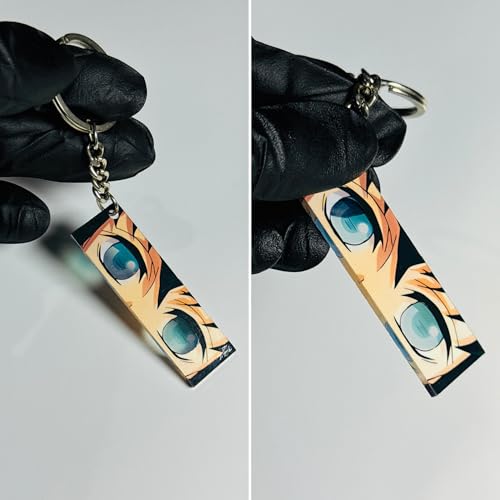 Image of Muichiro Tokito Glowing Eyes Keychain - Compatible with Demon Slayer Anime, Luminous Glow-in-the-Dark Acrylic Key Ring, Cool Demon Slayer Accessories, Anime Gift for Otaku, Key Holder