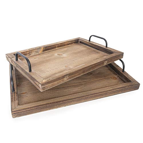 Besti-Rustic-Vintage-Food-Serving-Trays-Set-of-2-Nesting-Wooden-Board-with-Metal-Handles-Stylish-Farmhouse-Decor-Serving-Platters-Large-15-x2-x11-Small-13-x2-x9-inches-Rustic-Burnt Besti Rustic Vintage Food Serving Trays Set of 2 Nesting Wooden Board with Metal Handles Stylish Farmhouse Decor Serving Platters Large 15 x2 x11 Small 13 x2 x9 inches Rustic Burnt