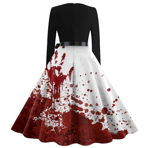 OIOLOYJM Sexy Plus Size Halloween Costumes Woman 2025 Long Sleeve V Neck Printed Gothic Retro Formal Party Dresses for Women