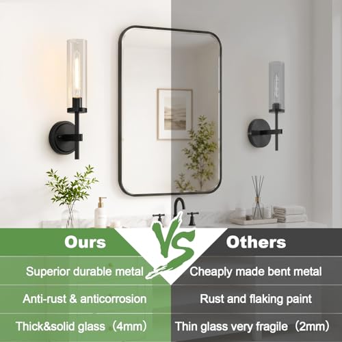 Image of MOKATNG Hardwired Wall Sconces, Matte Black Bathroom Sconces with Clear Glass, Modern Wall Light Fixtures for Bathroom Mirror Vanity, Living Room, Bedroom, Hallway, Stairway, Cabinet, Foyer