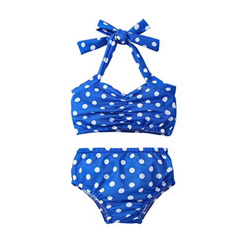 RNTOP Toddler Baby Girl Swimsuits Polka Dots Bikini Set TwoPiece Bathing Suits Ha.lter Swimwear (Blue, 18-24 Months)