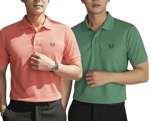 Image of MACK JONNEY Men's Solid Polo T-Shirt | Premium Cotton Blend | Regular Fit | Short Sleeve | Collared Casual Wear|Pack of 2 -MJ-157