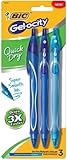 BIC Gel-ocity Quick-Dry Retractable Gel Pens, Medium Point, 0.7 mm, Blue/Blue/Turquoise Barrels, Blue/Blue/Turquoise Inks, Pack Of 3
