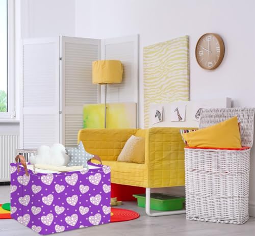 Image of NTAOHAMPER Children's Day Gifts Father Purple Love Fabric Storage Basket Empty with Handles, Books Box, Baby Shower Baptism Lovely Storage24L(Purple Love)