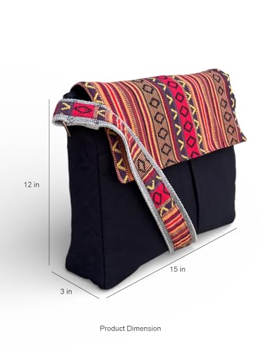 Image of The House of tara Handloom Fabric Messenger Bags for Women | Cotton Canvas Laptop Sling Bag Upto 15.6 Inches | Stylish Crossbody Sling Bag Comes with Flap Closure.
