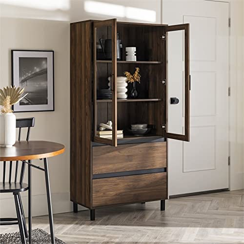 Walker Edison Furniture Company Glass Door Storage Hutch, 68 Inch, Dark Walnut #TOP1