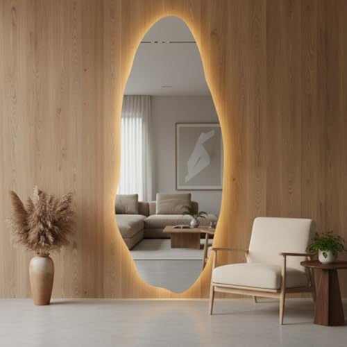 Espelho com LED Touch Três cores Orgânico 90x40cm – Moderno para Banheiro, Quarto Sala de jantar e Closet com Acabamento Premium