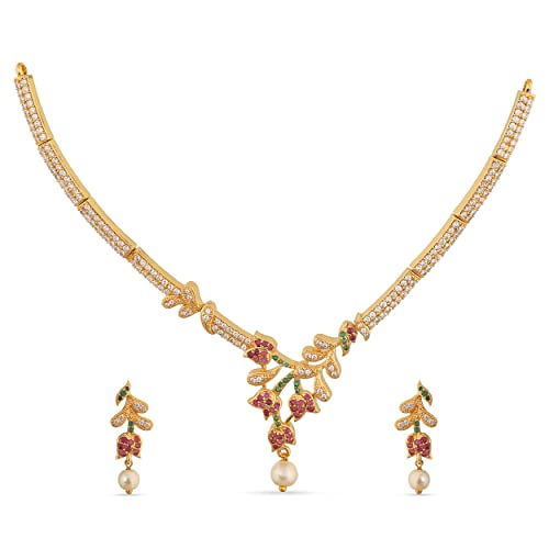 TARINIKA Jivisha Necklace Set with Earring for Women Wedding Bridal Jewelry set with Cubic Zirconia...