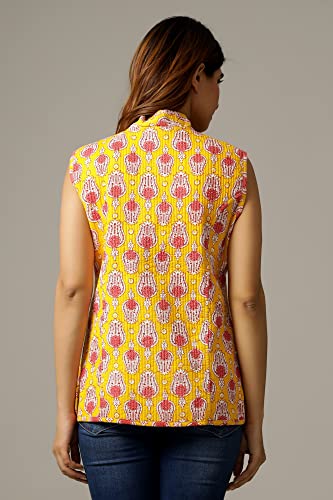 Image of Ravaiyaa - Attitude is everything Women's Floral Printed Reversible Quilted Jacket Coat Blazer Jacket Sleeve Less Waistcoat