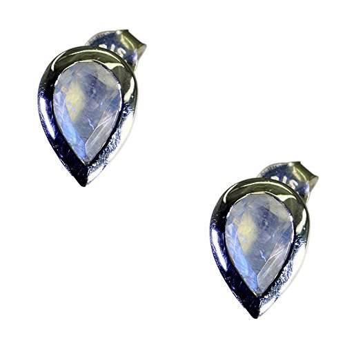 Pendientes de piedra lunar arcoíris para mujer, joyería de plata de ley hechos a mano forma pera