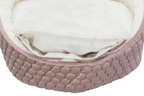 TRIXIE Höhle Livia - Samt und Plüsch - Wendekissen - Schaumstoff-Füllung´- rutschfester Boden - ø 45 x 33 cm - altrosa/weiß - 36353
