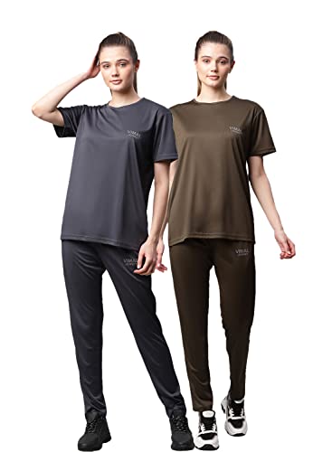 Image of Mack Jonney Dryfit Lycra Solid Tracksuit Co-ord Sets for Women (Pack of 2)-DRYFIT T D10 BLU OLV 004-P