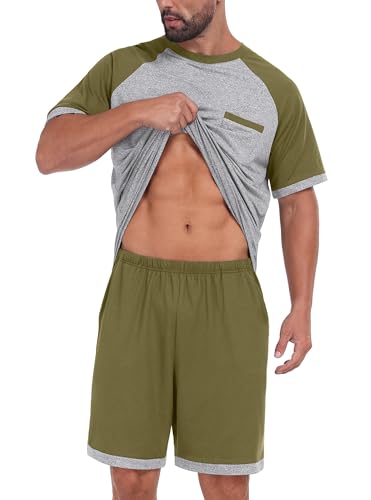 Image of Mens Pajamas Set Lightweight Summer Pjs Sleepwear Soft Comfy Short Sleeve Loungewear With Pocket (S-4X)