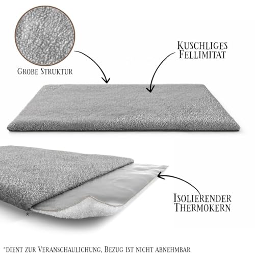 Knuffelwuff selbstwärmende Hundematte Melbourne mit isolierender Luftschicht 80x60cm Grau | aktive Wärmeerzeugung bei Feuchtigkeit | kuscheliges & Robustes Lammfellimitat | pflegeleicht & formstabil