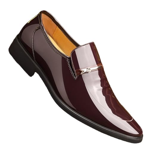 Men's Spring Dress Shoes Business Formal Glossy Leather Pointed Toe Wedding Shoes for Groom Wide Width Available