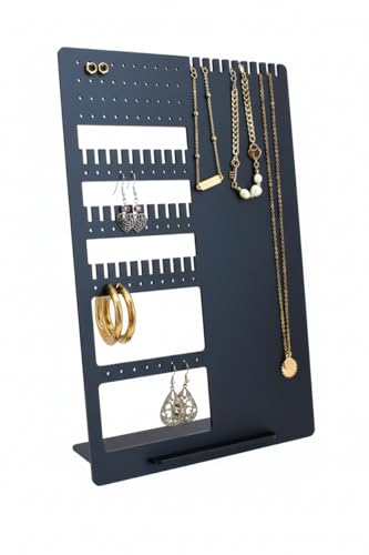 Image of Acrylic Black Jewelry Organizer Stand Earring, Necklace & Bracelet Holder Display for Women Modern Design with Multiple Hooks & Slots for Easy Storage (Black JW Organizer Pack Of 1)