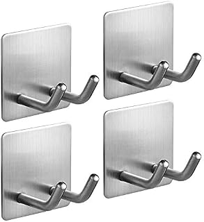 JS self Adhesive Hooks,Razor Holder for Shower 4 Pack Sticky Hooks Hanger Stand Stainless Steel Storage Hook,Shower Hook for Razor Bathroom Kitchen Organizer for Shaver Plug Robe Towel Loofah Coat
