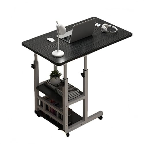 Lopres 昇降式テーブル ベットサイドテーブル サイドテーブル 昇降式 キャスター付き 高さ調節可能60-85cm 角度調整 移動式 3段収納棚付き 省スペース 在宅勤務 リモートワーク用 食事 勉強 ゲーム 作業台 PCデスク (ブラック,80*40
