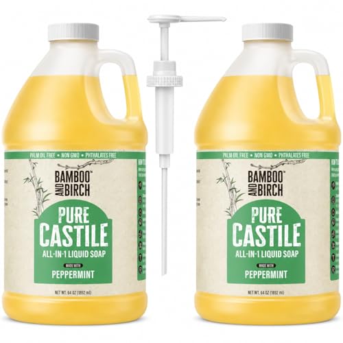 Image of BAMBOO AND BIRCH Pure Castile Soap Liquid, Certified Palm Oil Free Natural Soap, Peppermint, 1 Gallon