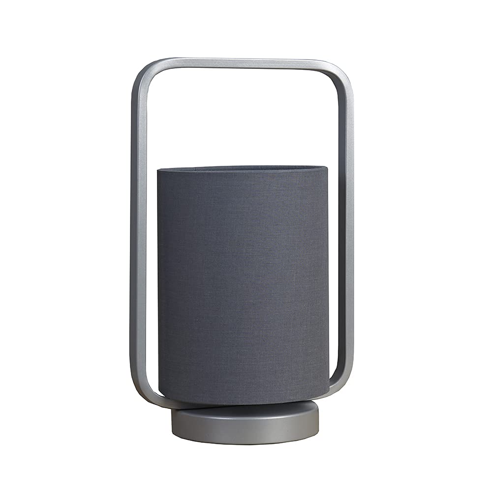 MiniSun | Contemporary Silver Metal Lantern Frame Grey Cylinder Table Lamp | Home Décor, Bedside & Desk Lamp | Includes Bulb [3000K Warm White]