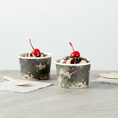 Image of Restaurantware Coppetta 4-Ounce Dessert Cups, 200 Disposable Ice Cream Cups - Lids Sold Separately, Heavy-Duty, Camouflage Paper Frozen Yogurt Bowls, For Hot And Cold Foods