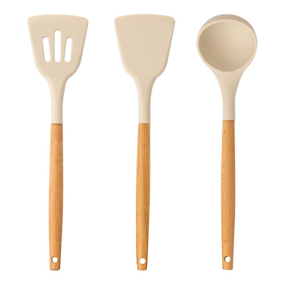 Silicone Spatula for Kitchen Spatula Set for Non Stick Pan Non Stick Spatula Set for Cooking Silicone Spatula for Cooking Silicone Spatula with Wooden Handle Spatula for Kitchen (Cream- 32Cm) (B0D8YN8XK8) Amazon Price History, Amazon Price Tracker