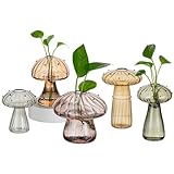 Hewory Glass Mushroom Propagation Stations: Set of 5 Unique Propagation Jars Glass Planter for Indoor Plants Home Decor - Amber Mushroom Vase Christmas Birthday Gifts for Plant Lovers Women Girls