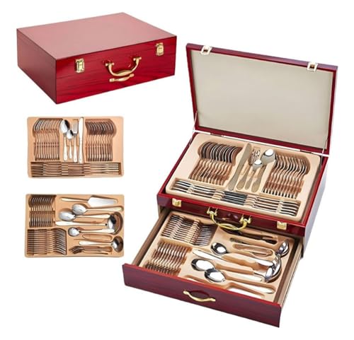 Faqueiro Inox Luxo 84 Peças Dourado com Maleta