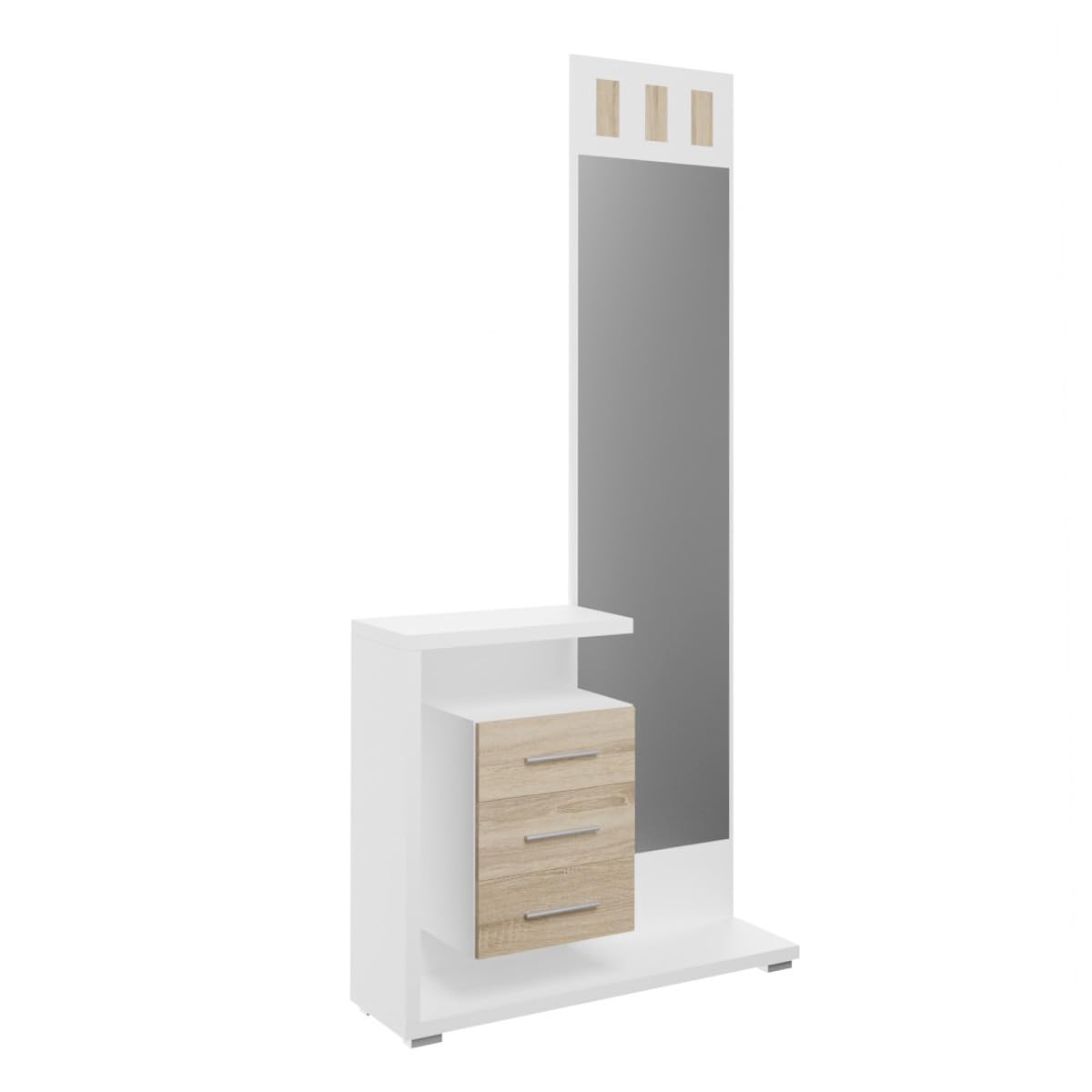 amuéblate online - Mueble Recibidor Vertical, Modelo Dara, Práctico y Funcional, Color Blanco y Cambria, Medidas: 85 cm Largo x 28 cm Fondo x 190 cm Alto