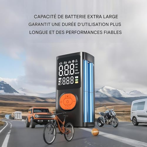 Pompe à air pour pneus de voiture compacte avec écran numérique haute précision - 7