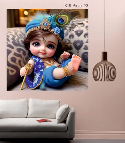 Image of Akki Wold Blue Eyes With Blue Dress Kanha Wall Poster For Living Room, Office, Pooja Room (Size - 41CM X 41CM)