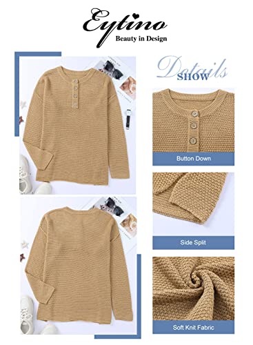 Image of Eytino Womens Plus Size Sweaters Casual Long Sleeve Loose V Neck Button Henley Tops Pullover Knit Jumpers,(1X-5X)