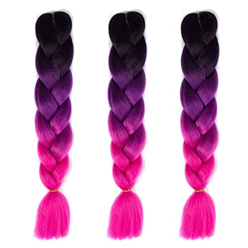 Feibin 30色 ウィッグ エクステンション 3本セット ブレイズ 編み込み グラデーション 三つ編み ヘアアクセサリー 盛りアップ つけウィッグ かつら 毛束 ウィッグ つけ毛 ヘアアクササリー ヒップ ホップ レゲエ ダンス ヘアアレンジ(50#ローズ)