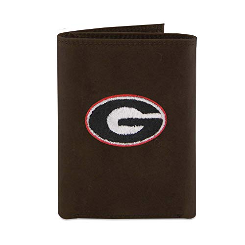 NCAA Georgia Bulldogs Zep-Pro Crazyhorse Leather Trifold Embroidered Wallet, Light Brown