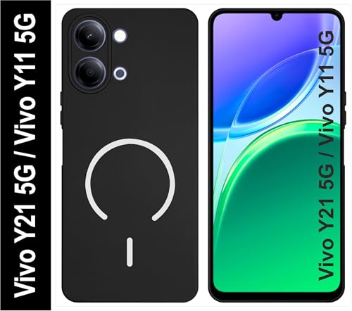 Image of SBMS Silicone Back Cover Case for Vivo Y21 5G / Vivo Y11 5G | Soft Micro-Fibre Lining Inside | Magsafe Print On Back Side Camera Protection Bump | Shockproof Case Vivo Y21 5G 2026 (Black)