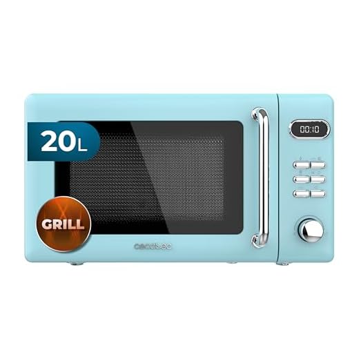 Cecotec Microondas Digital con Grill de 20 L Proclean 5110 Retro Blue. 700 W en 5 Niveles, Temporizador hasta 60 mins, 8 Programas y Modo Descongelación, Diseño Vintage en Azul