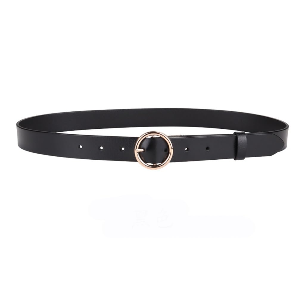 Black Retro Leather Belt for Women with Jeans and Decorative Suit Dress Round Buckle Belt for Women