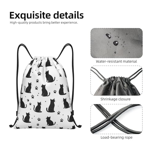 Drawstring Backpack - Black Cool Cat Paw Print Sports Gym Sackpack String Bag For Women Men, Lightweight Draw String Back Bag For Workout Travel3