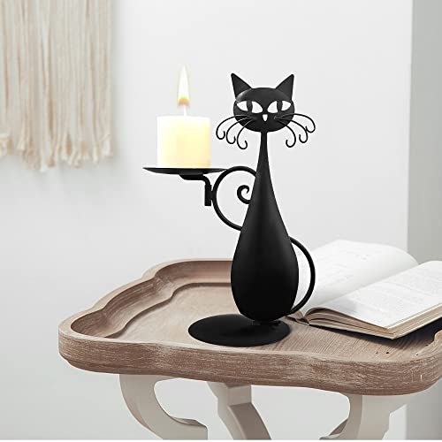 Ofilles Black Cat Candle Holder For Pillar Candles Led Flameless Candles , Retro Rustic Farmhouse Home Metal Cat Decor Candlestick For Centerpiece, Dining Table , Housewarming Gifts #TOP6