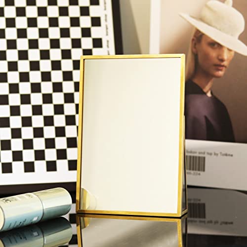 Espejo de maquillaje rectangular para tocador dorado miniatura 4